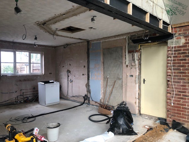 OLD KITCHEN TAKEN OUT AND FIRST FIX ELECTRICS DONE