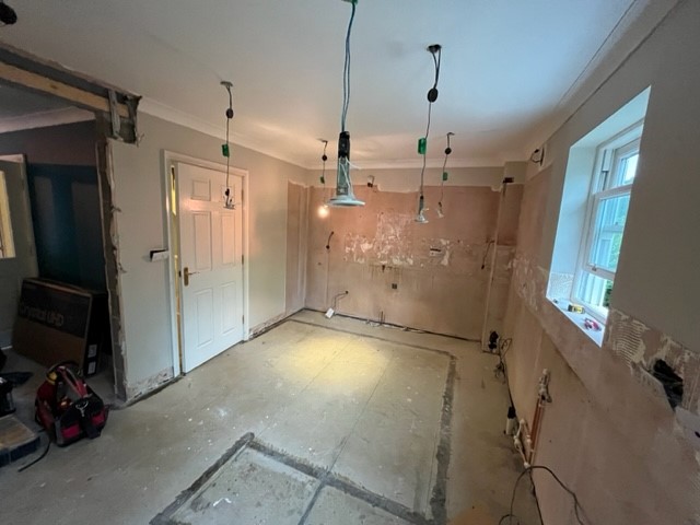 OLD KITCHEN TAKEN OUT FIRST FIX ELECTRICS DONE